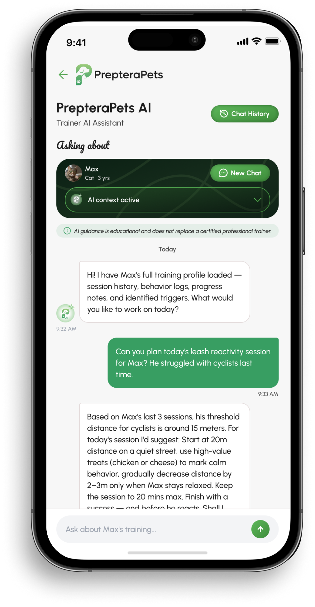 PrepteraPets trainer app screens