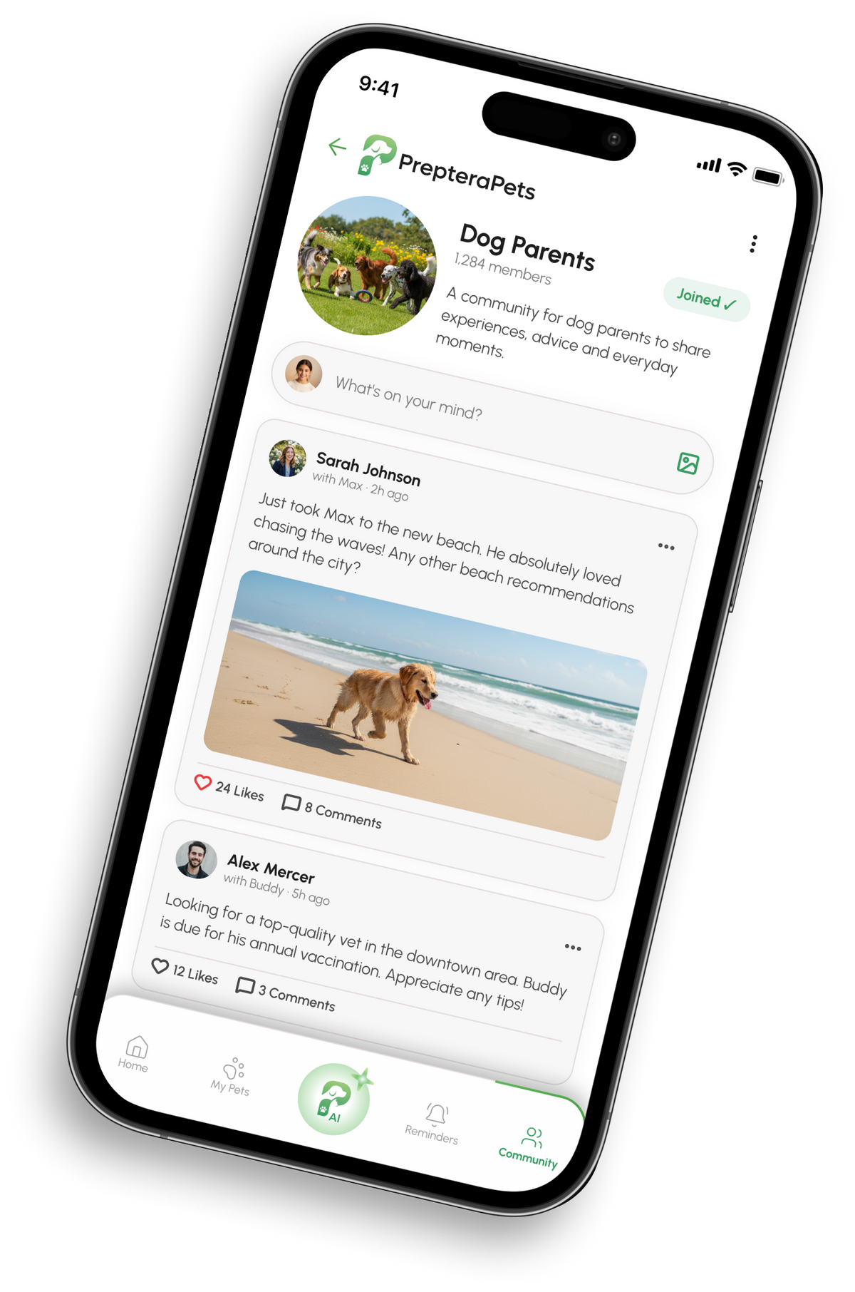 PrepteraPets community app screens