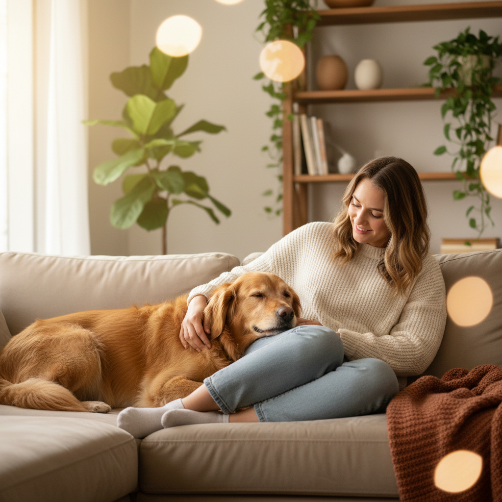 Pet parent reviewing daily pet dashboard on mobile