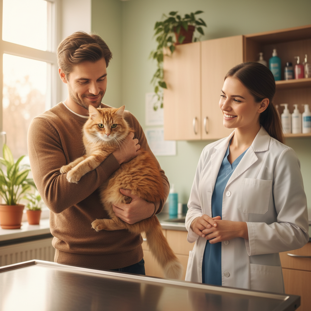 Pet parent reviewing health records with veterinarian
