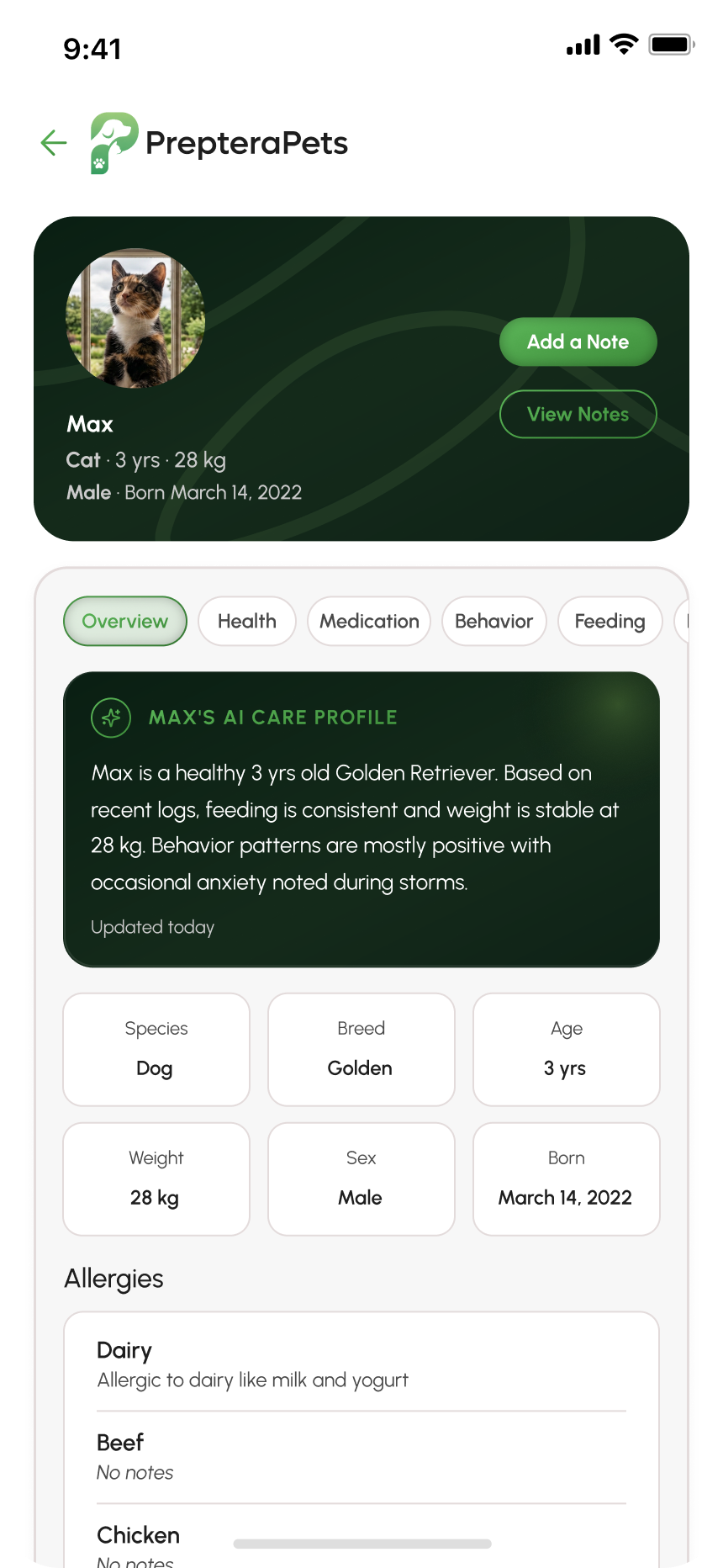 Pet Tracker trainer view mobile screen