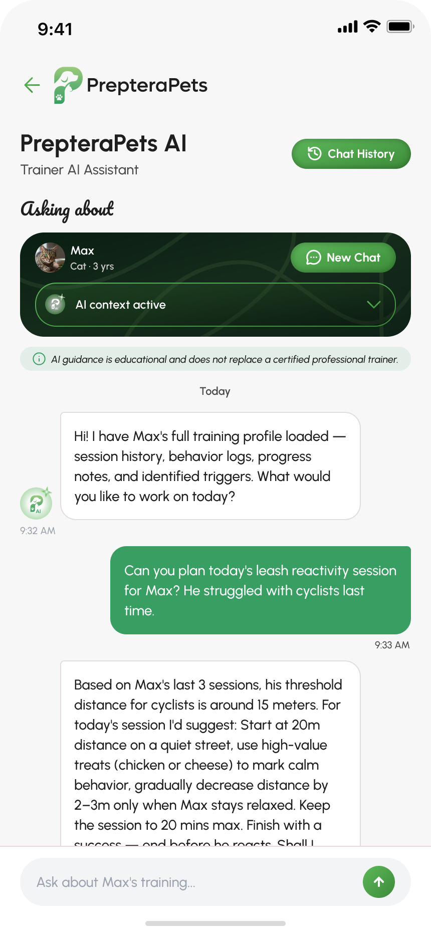 Trainer Visit Preparation mobile screen