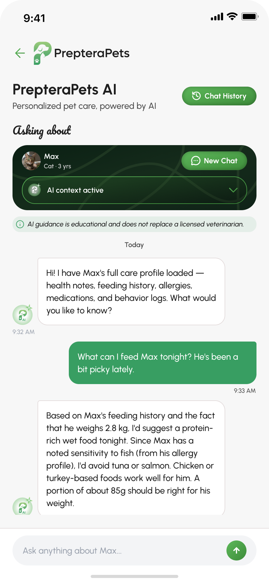 PrepteraPets AI assistant