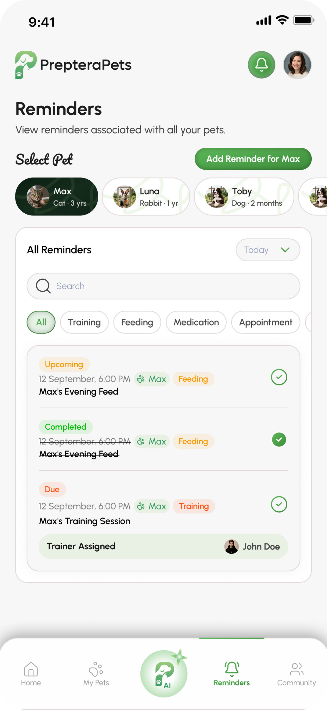 PrepteraPets reminders